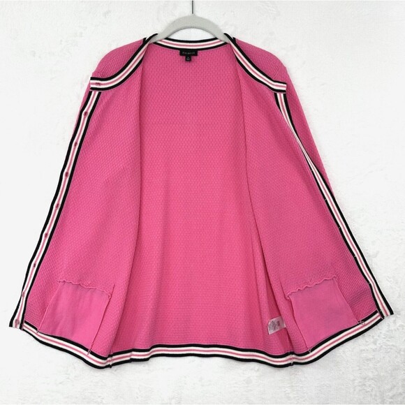 Talbots Tipped Cardigan Sweater Womens S Faux Pearl Buttons Career Pink Black - Picture 8 of 15